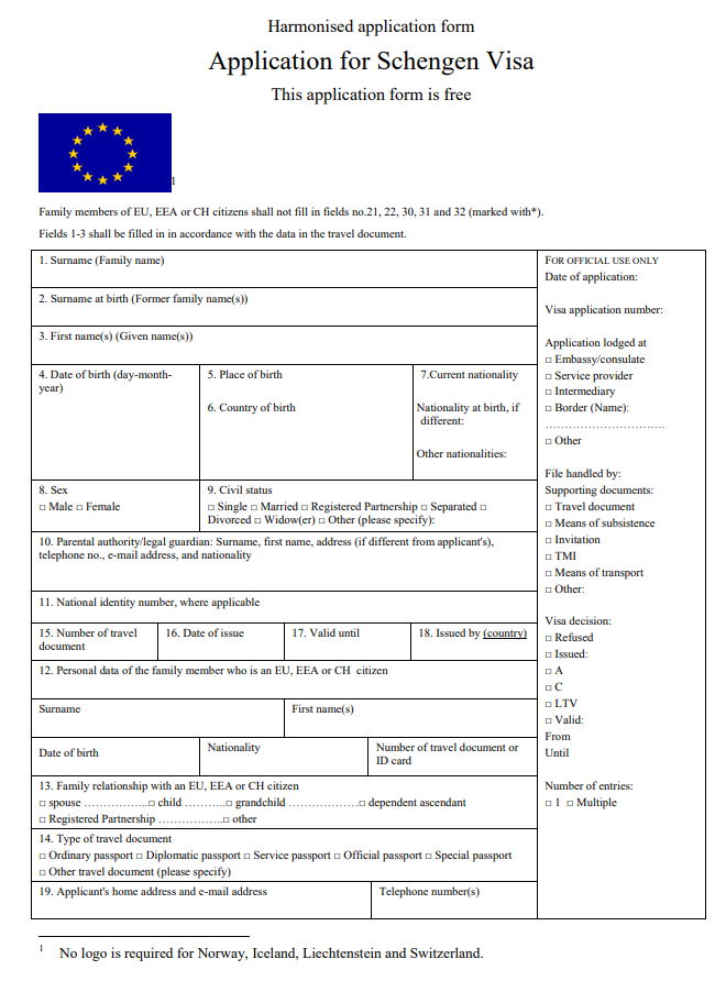 Fillable Application Form For Schengen Visa Printable Forms Free Online