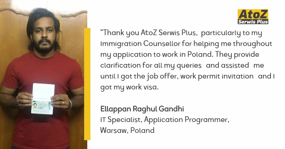 Raghul Gandhi Ellappan Reviews AtoZ Serwis Plus for Poland Immigration Services